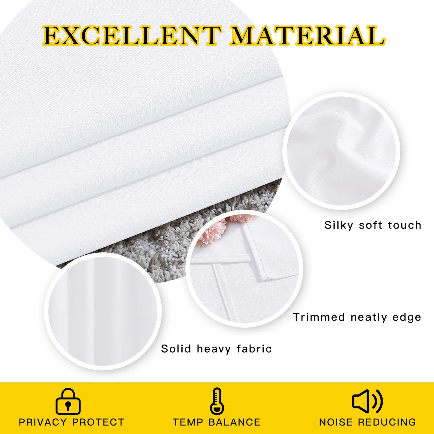NICETOWN White Short Window Curtains for Windows 50 inch Long - Solid Grommet 50% Light Reducing Thermal Insulated Curtain Panels for Kitchen/Bedroom (White, W34 x L50, 1 Pair)