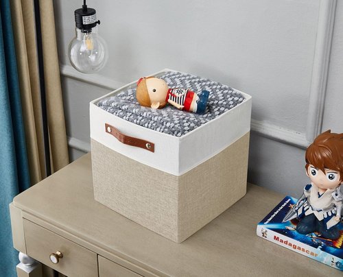 DECOMOMO Fabric Cube Storage Bins - Stylish Beige & White Storage Baskets for Kallax | 11-Inch Cube - 4 Pack