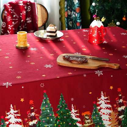 Red 60" x 140" Rectangle Christmas Tablecloth - 100% Polyester