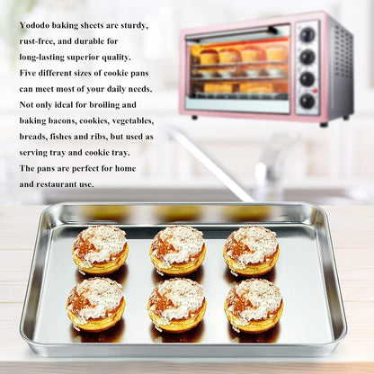 Yododo Baking Sheet Set - Heavy-Duty Stainless Steel Cookie Trays with Silicone Mats | 12-Inch Size