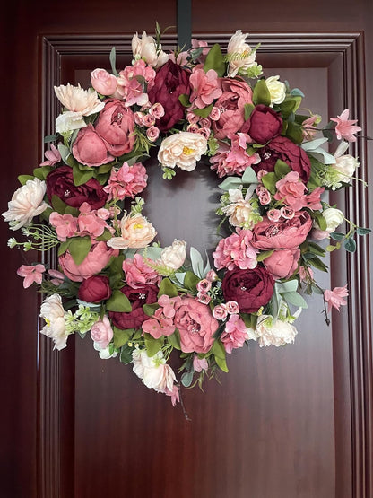 Peony Wreaths - 24 Inch Large Spring Wreath for Front Door | Lush Handmade Outdoor Decor