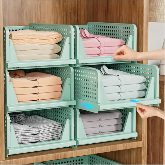 SNSLXH Stackable Closet Organizer Box - Multifunctional Foldable Storage Basket for Bathroom & Laundry, Green | 5 Pack