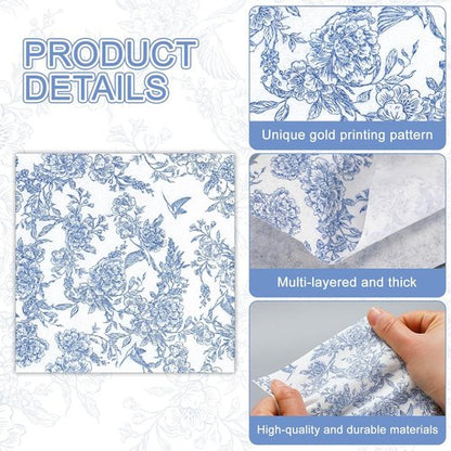 Janlaugh 120 Pcs Disposable Blue and White Floral Linen Feel Napkins | Perfect for Weddings & Parties