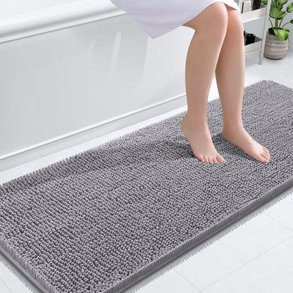 OLANLY Long Bathroom Runner Rug 59x24, Extra Soft Absorbent Chenille Bath Rugs, Rubber Backing Quick Dry, Machine Washable Bath Mats for Bathroom Floor, Tub and Shower, Home Decor Accessories, Grey
