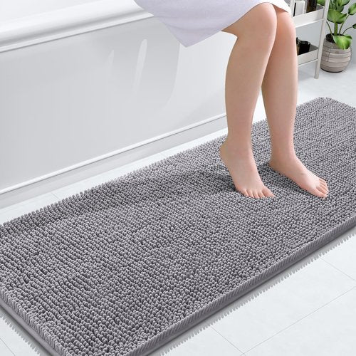 OLANLY Long Bathroom Runner Rug 59x24, Extra Soft Absorbent Chenille Bath Rugs, Rubber Backing Quick Dry, Machine Washable Bath Mats for Bathroom Floor, Tub and Shower, Home Decor Accessories, Grey