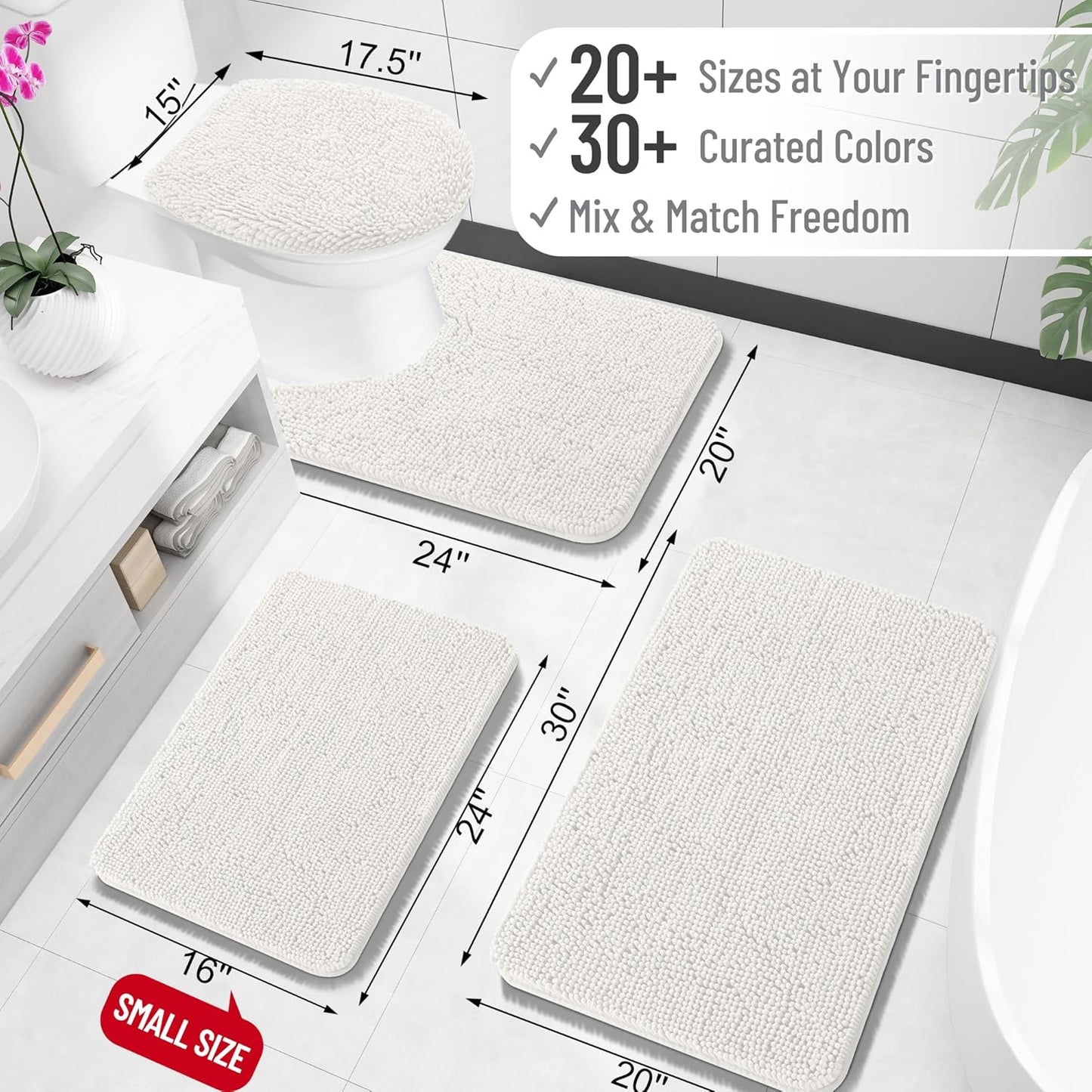 OLANLY Bathroom Rugs - Extra Soft Absorbent Chenille Mats | Quick Dry, Rubber Backing, 35x24, Ivory
