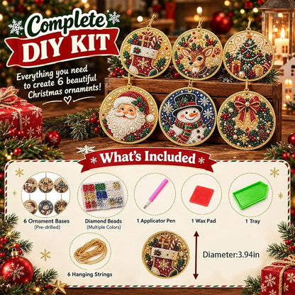 6Pcs Wooden Christmas Ornament DIY Pearl Diamond Art Kit Set