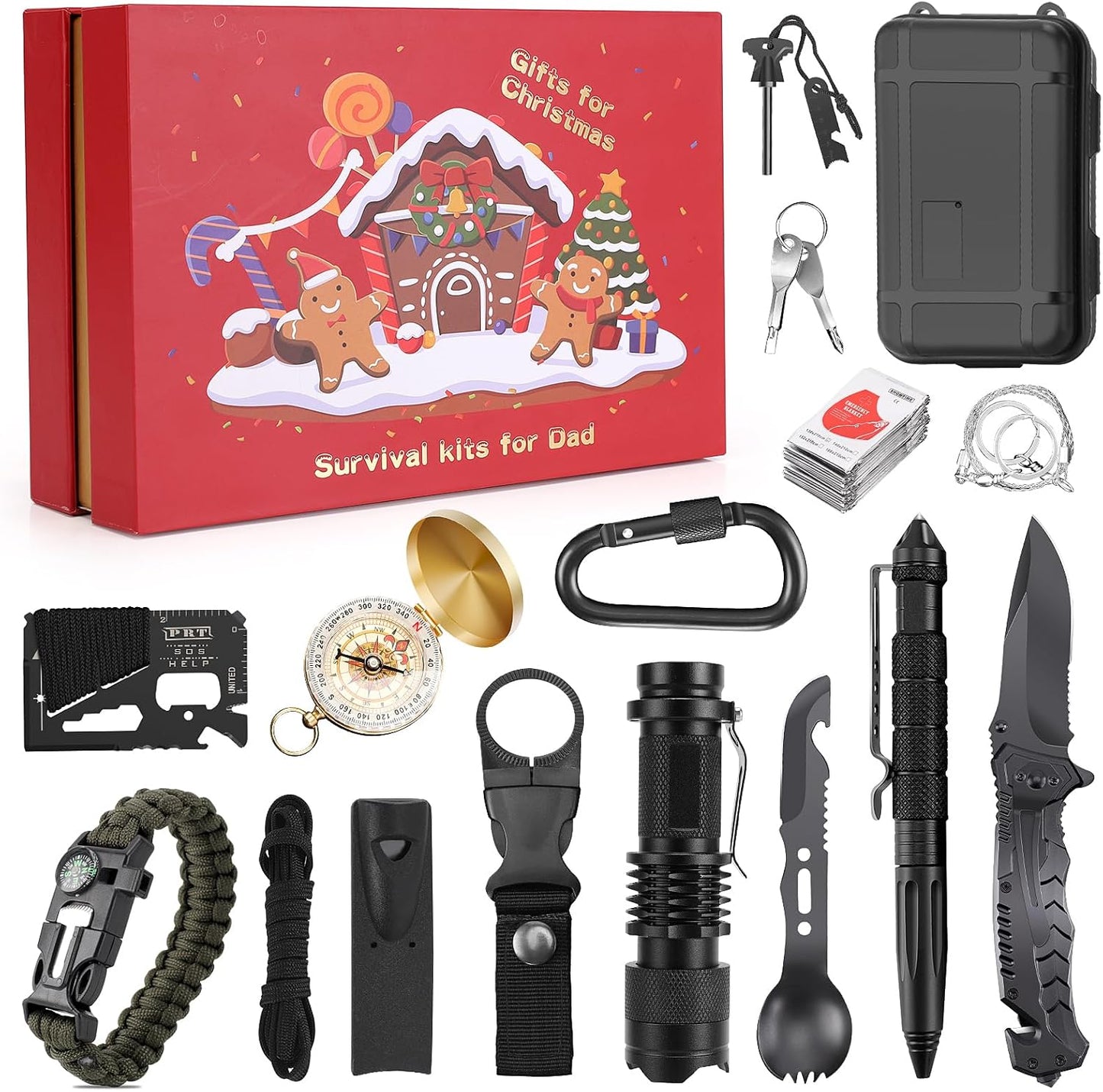 Survival Gear 17-in-1 Kit | Essential Tools for Fishing, Hunting & Camping - Perfect Christmas Gift
