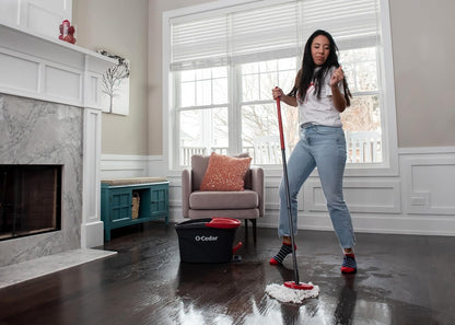 O-Cedar EasyWring Microfiber Spin Mop System - Includes 2 Extra Refills | Red/Gray Color