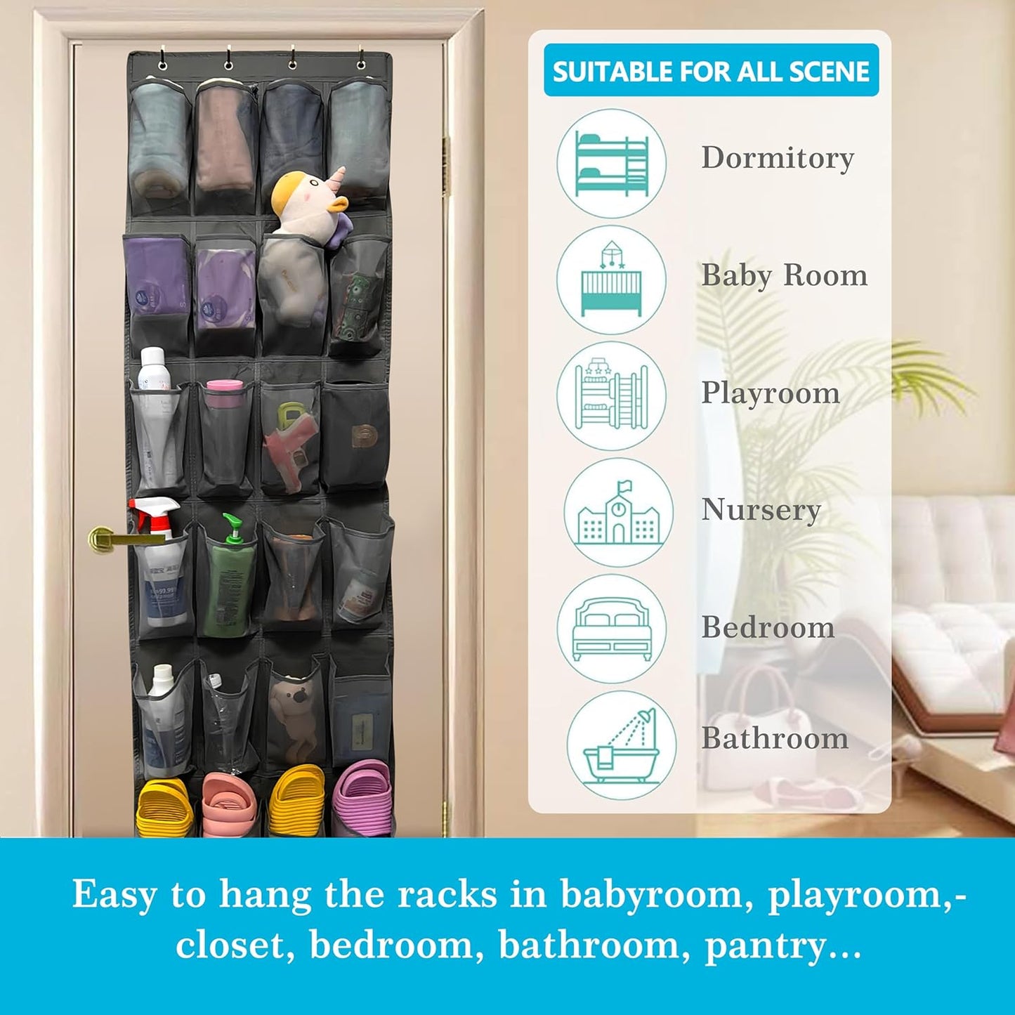 SimpleHouseware Over The Door Shoe Organizer - 24 Large Breathable Mesh Pockets | Sturdy Hanging Storage (Black)