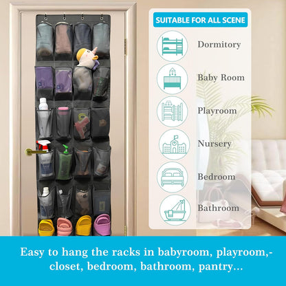 SimpleHouseware Over The Door Shoe Organizer - 24 Large Breathable Mesh Pockets | Sturdy Hanging Storage (Black)