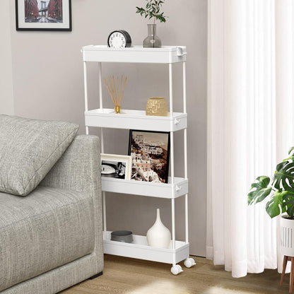 SPACELEAD Slim Storage Cart - 4-Tier Rolling Utility Organizer for Bathroom, Kitchen & Laundry | White