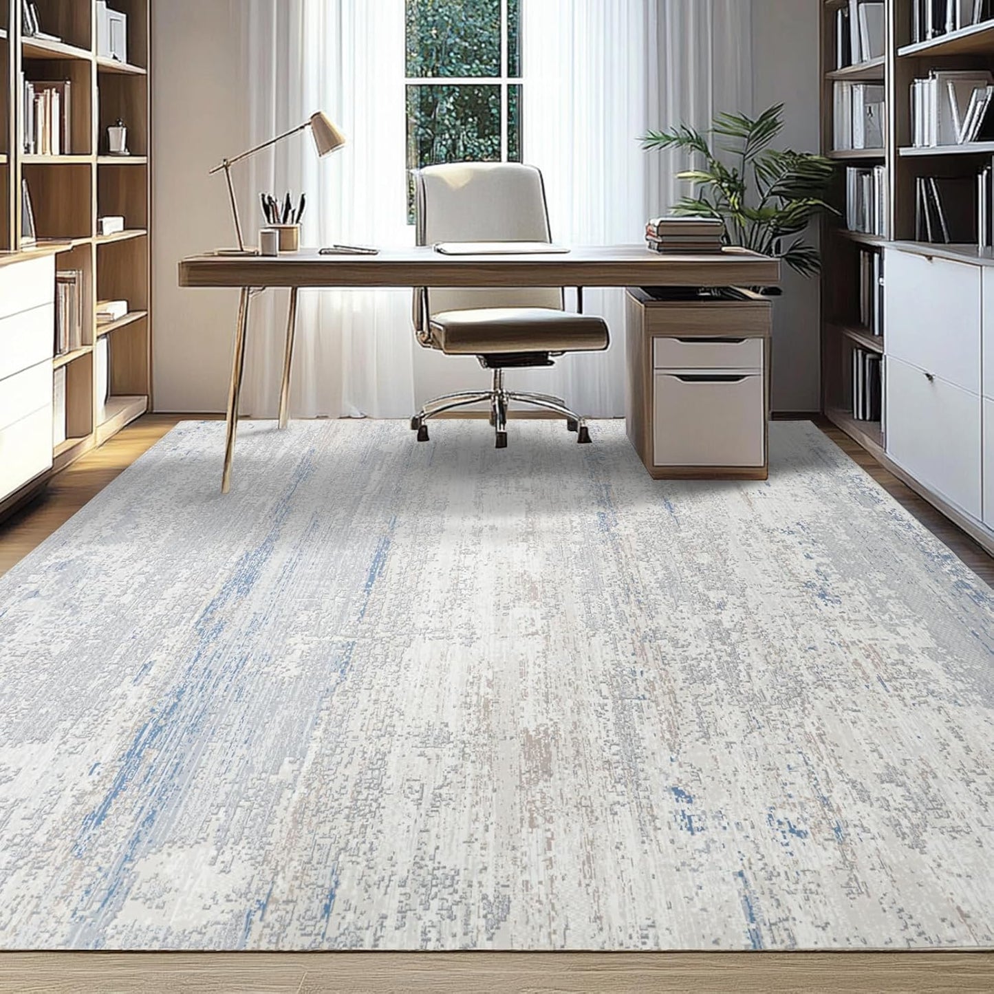 Skiennix Washable Area Rug - Modern Abstract Design, 8x10 Size, Soft Low Pile with Non-Slip Backing