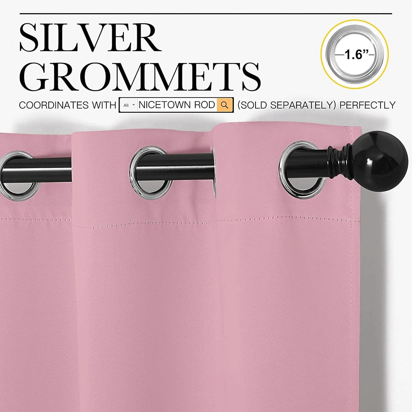NICETOWN Blackout Curtain Panels - Thermal Insulated Grommet Drapes in Crystal Pink | 29x40 Inch, 1 Pair