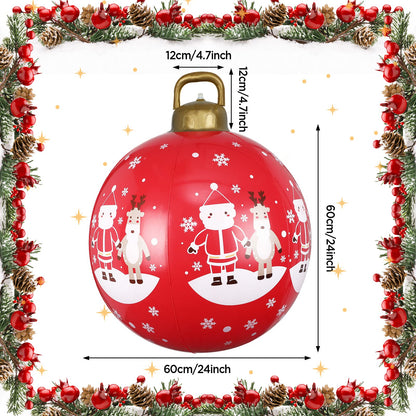 2PCS Inflatable Christmas Ball Decorations,24 Inch Red Merry Christmas PVC Inflatable Decorated Ball Extra Large Christmas Ball Santa Claus Xmas Supplies for Outdoor Holiday Yard Lawn Porch Xmas Decor