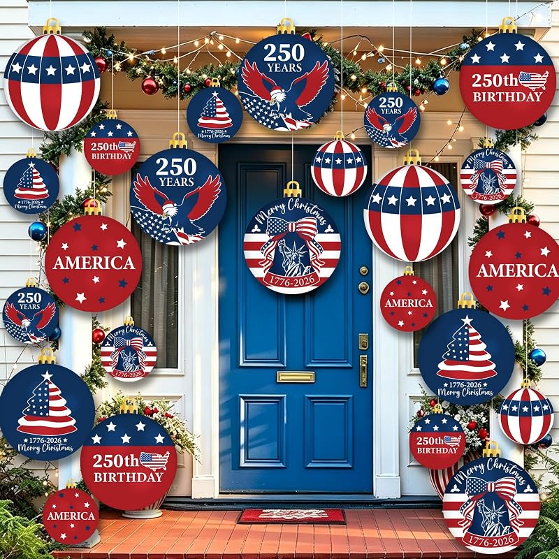 Outdoor 24-Piece 250th Anniversary Christmas Ornament Set
