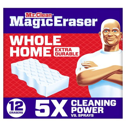 Mr. Clean Magic Eraser Sponge, All Purpose Cleaner, Cleaning Scrubber, Wall, Sneaker, Kitchen, Bathroom, Shower Cleaning Supplies, Melamine Sponge, Cleaning Pads, Whole Home Extra Durable, 12ct