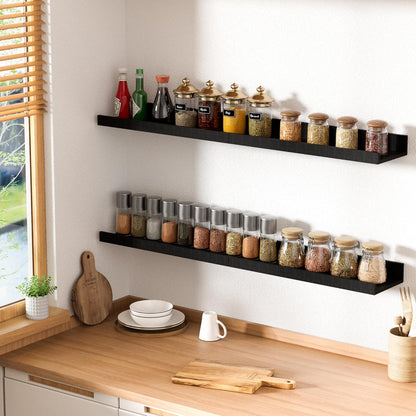 Upsimples Floating Wall Shelves - Set of 6 Stylish Wood Shelves for Home Decor | Black