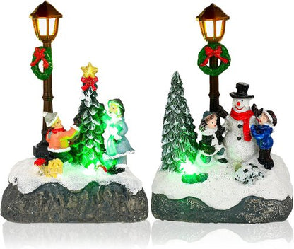 Karenhi Christmas Village Set - 2 Pcs Snowman, Tree & Santa Figurines with LED Lights | Rustic Tabletop Decor
