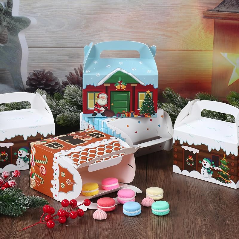 Patimate 24 Pack Christmas Cookie Boxes with Handles - 4 Styles Gift Boxes V03