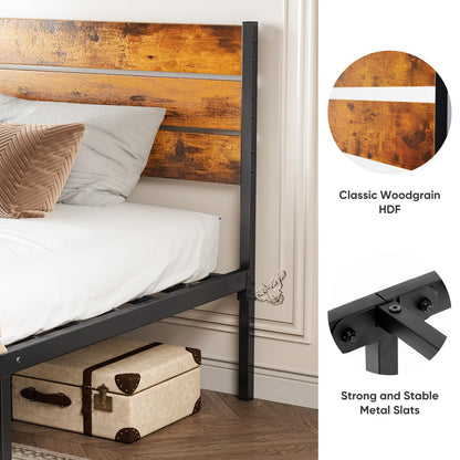 Sweetcrispy Twin Size Metal Platform Bed Frame - Mattress Foundation with Headboard and and Footboard, No Box Spring Needed with 700LBS Sturdy Wooden Slats Support, Noise Free, Easy Assembly