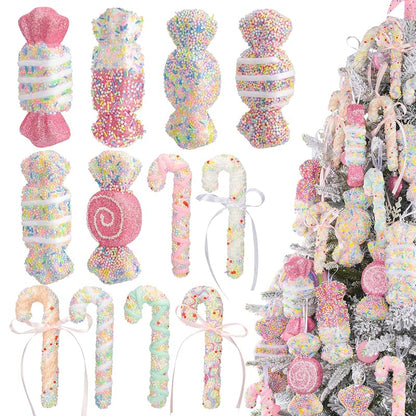 Pastel Candy Cane Christmas Ornaments 12Pcs – Candyland Theme Bows & Lollipops (Variation: Candy)