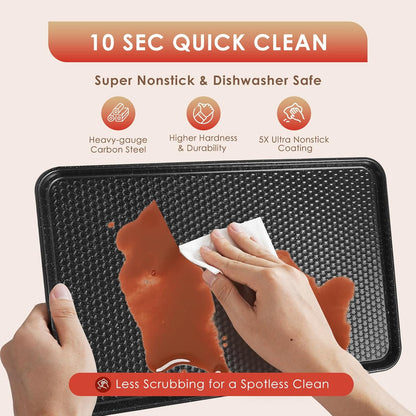 Skiennix Baking Sheet Pan Set - Nonstick Carbon Steel Cookie Sheets | Heavy Duty, Easy Clean, 3-Piece Set