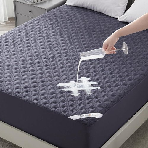 BEDLORE Waterproof Mattress Protector - Noiseless Full Size Pad with Deep Pocket 6"-15" Depth | Soft, Washable Cover in Navy Blue