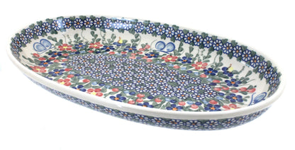 Blue Rose Polish Pottery Garden Butterfly Oval Platter