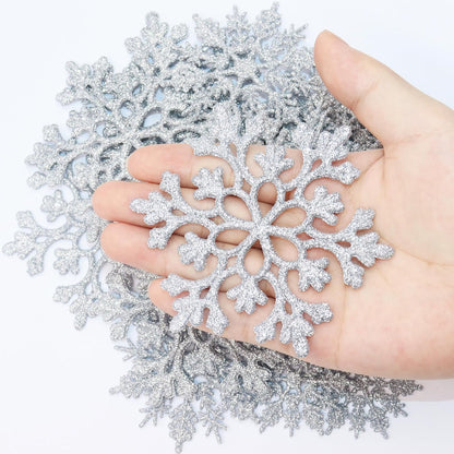 Skiennix 36-Piece Christmas Silver Snowflake Ornaments - Glittery Winter Tree Decorations