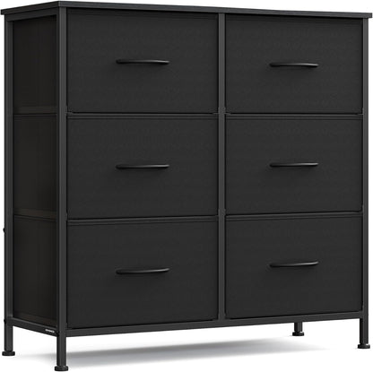 SONGMICS Dresser - Stylish Chest of Drawers with 6 Non-Woven Fabric Bins | Ink Black & Ebony Black