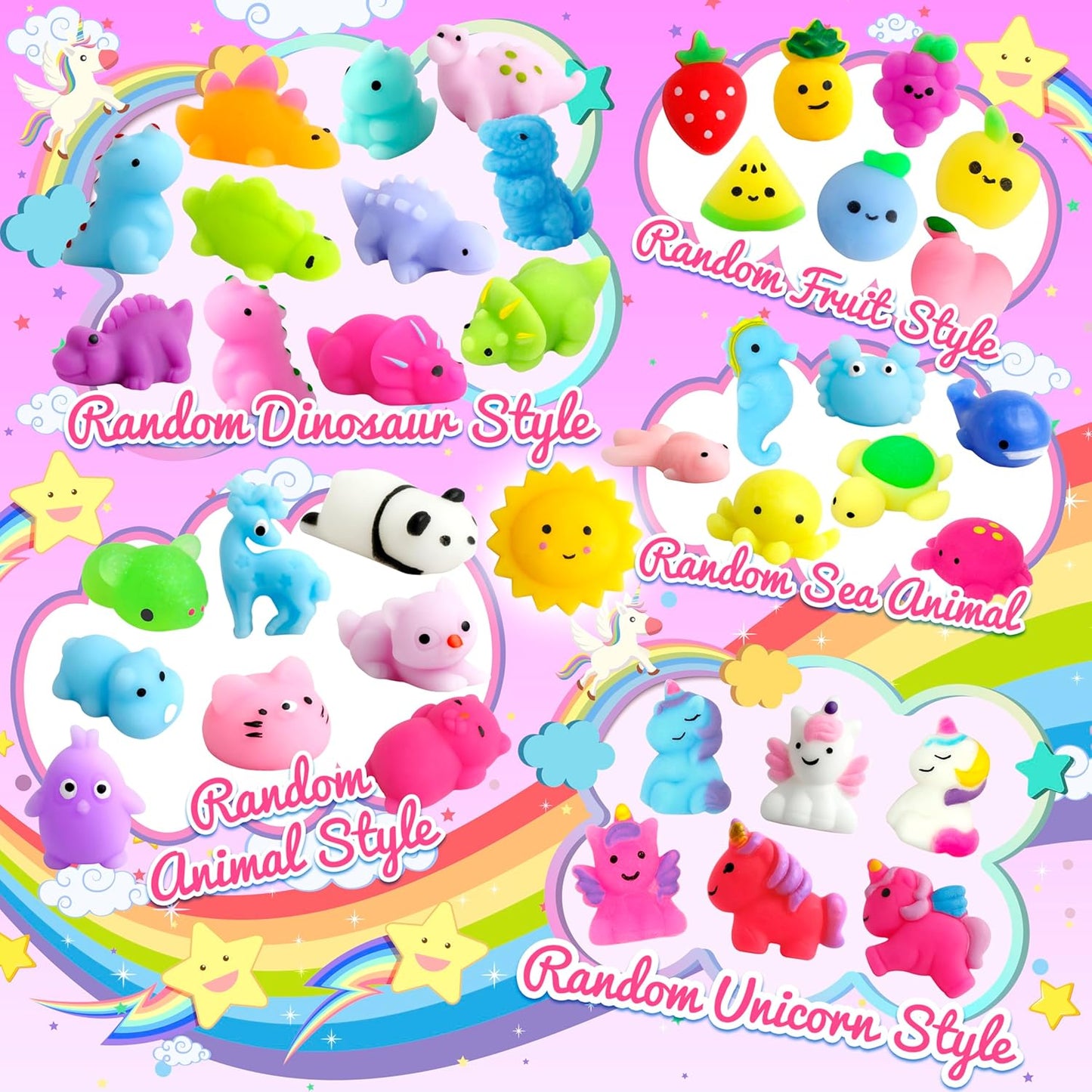 Skiennix 150 Pack Mochi Squishy Toys - Kawaii Stress Relief Party Favors for Kids, Bulk Gifts