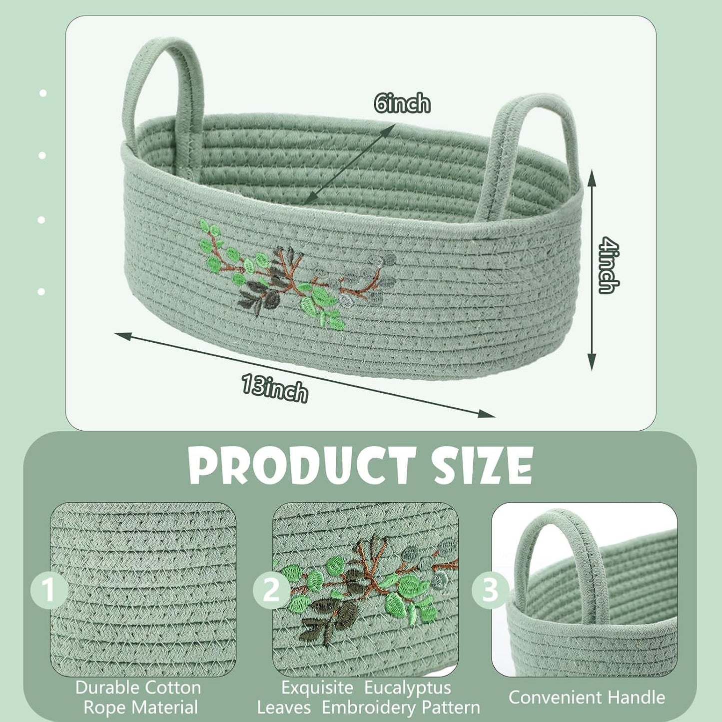 Vesici Eucalyptus Toilet Paper Basket - Woven Cotton Rope Organizer for Bathroom | 13 x 6 x 4 Inch