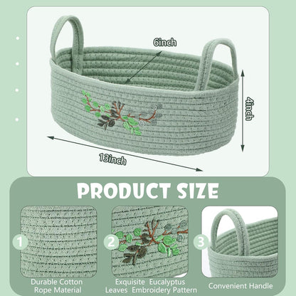 Vesici Eucalyptus Toilet Paper Basket - Woven Cotton Rope Organizer for Bathroom | 13 x 6 x 4 Inch