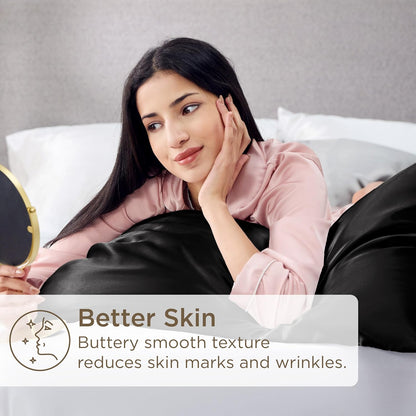 Bedsure Satin Pillowcases - Set of 4 Black Silk Pillow Covers for Hair & Skin | 20x26 Inches, Envelope Closure