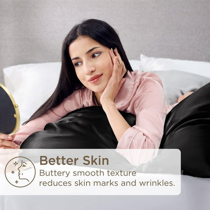Bedsure Satin Pillowcases Standard Set of 4 - Black Silk Pillow Cases for Hair and Skin 20x26 inches, Satin Pillow Covers 4 Pack with Envelope Closure, Gifts for Women Men