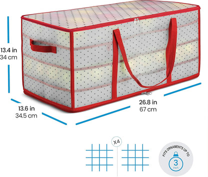 ZOBER Christmas Ornament Storage Box - Store 128 Ornaments with 2-Sided Zipper - Red (Pack of 2)