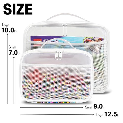 Holay PVC Zippered Blocks Set - 4 Pack Toy & Clay Storage Organizer Case | Large White with Name Tag & Manual Pocket