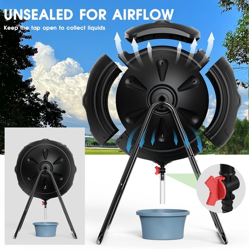 EJWOX Compost Tumbler, 35 Gallon Multipurpose Compost Bin, Heavy Duty Quick Work with Easy-to-Use Drain Plug for Liquid Collection, Black