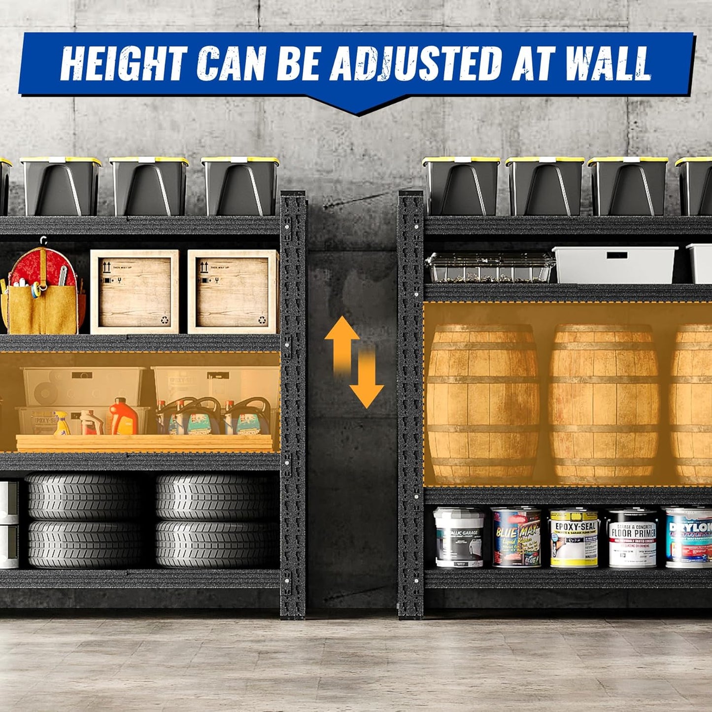 BYNSOE Heavy-Duty Metal Garage Shelving - Adjustable Storage Shelves, 5000lbs Capacity | 71" W x 24" D x 69" H