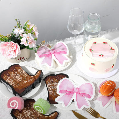 Skiennix 100Pcs Gender Reveal Napkins - Pink Boot & Bow Design for Baby Showers & Parties