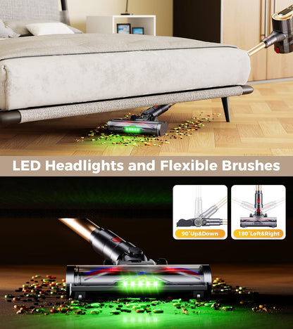 RENDOW Cordless Vacuum Cleaner - 550W Powerful Suction | 65 Minutes Runtime, LED Display, Anti-Tangle for Pet Hair & Hard Floors