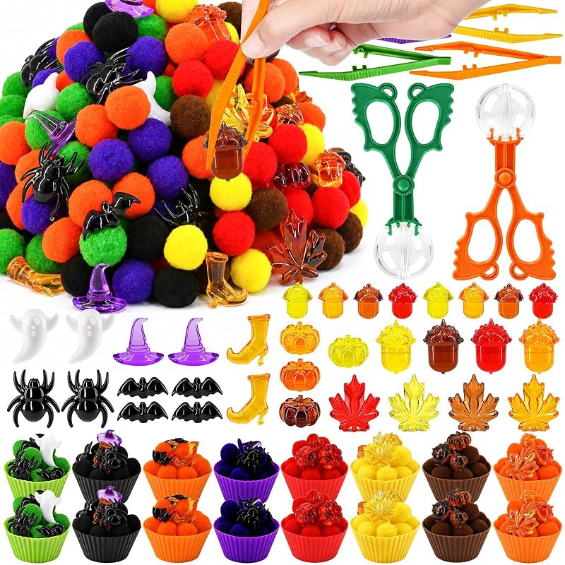 Fall Halloween 302-Piece Sensory Bin Set for Sorting & Counting – Includes Pumpkins, Ghosts, Leaves
