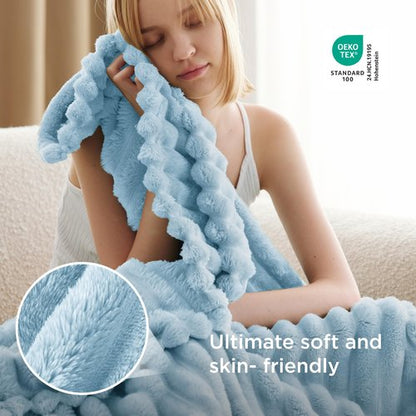 Bedsure GentleSoft Blue Fleece Blanket for Couch - Cozy Soft Blankets for Women, Cute Small Throws for Girls, Light Blue, 50x70 Inches