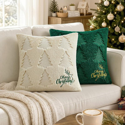MIULEE 20x20 Inch Christmas Pillow Covers Set of 2 — Beige & Green with Tree & Reindeer Pattern (Variation: Beige and Green+20" x 20" (Pack of 2))