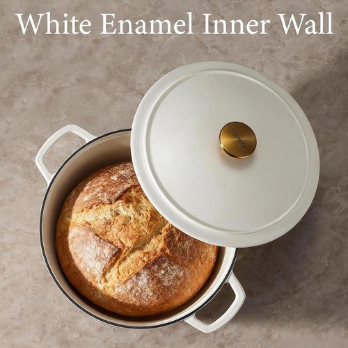 CAROTE 5QT Enameled Cast Iron Dutch Oven - Heavy-Duty Pot for Sourdough Baking & Stews | Cream White, Oven Safe to 500°F