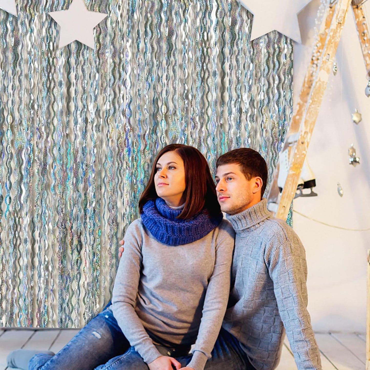 Skiennix Tinsel Foil Fringe Curtains - Sparkling Wavy Backdrop for Party Decorations | Photo Booth Props
