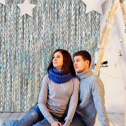 Skiennix Tinsel Foil Fringe Curtains - Sparkling Wavy Backdrop for Party Decorations | Photo Booth Props