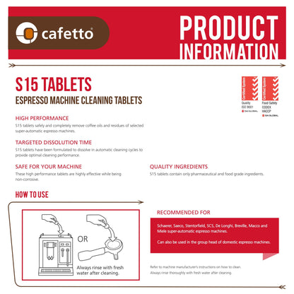 Cafetto S15 High Performance Espresso Machine Cleaning Tablets (8 Tablets Blister)