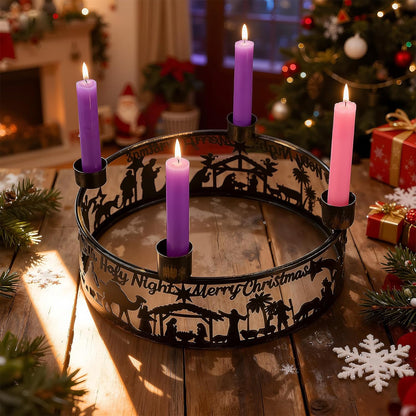 Blulu Advent Wreath Candle Holder - Rustic Nativity Scene Metal Jesus Set | Christmas Centerpiece Decor
